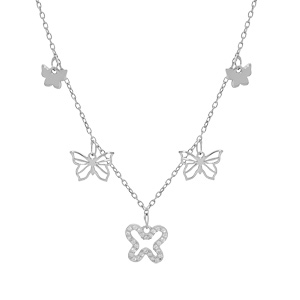 Collier en argent rhodi chane avec pampilles papillon 40+5cm - Vue 1