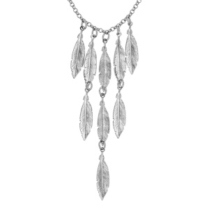 Collier en argent rhodié chaîne avec pampilles plumes en cascade - longueur 42cm - Vue 1