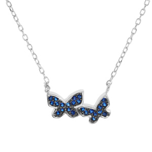 Collier en argent rhodié chaîne avec papillons en oxydes bleu foncé 42+3cm - Vue 1