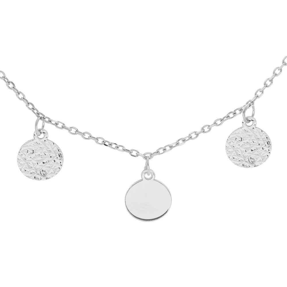 Collier en argent rhodi� cha�ne avec pastilles lisses et diamant�es 40+4cm - Vue 1