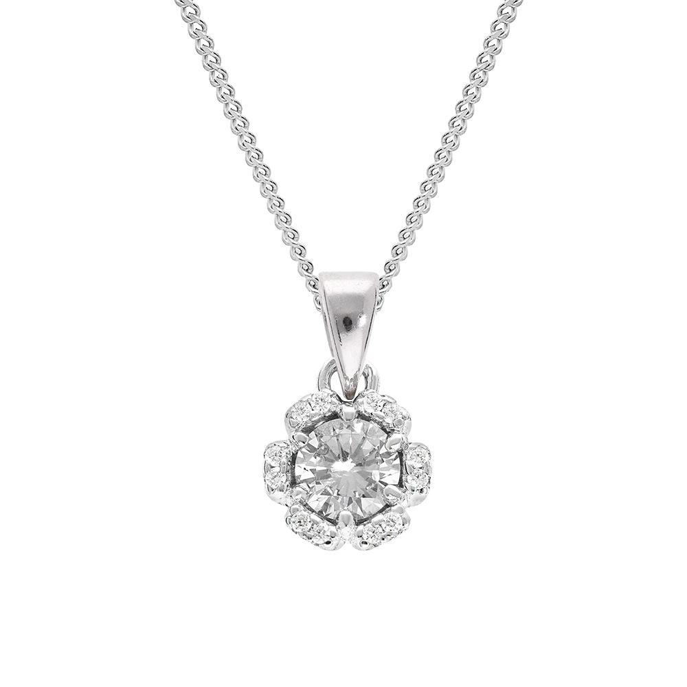 Collier en argent rhodi� cha�ne avec pendentif 5mm fleur avec oxydes blancs sertis longueur 42+3cm - Vue 1