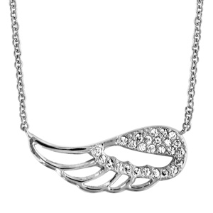 Collier en argent rhodié chaîne avec pendentif aile d\'ange ajourée et ornée d\'oxydes blancs sertis - longueur 40cm + 4cm de rallonge - Vue 1