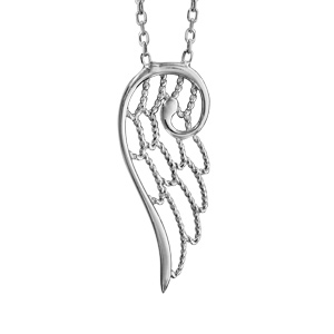 Collier En Argent Rhodié Chaîne Avec Pendentif Aile D'ange Ouvragée -  Longueur 42Cm + 3Cm De