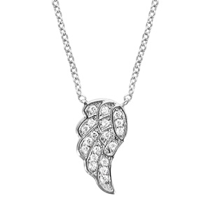 Collier en argent rhodié chaîne avec pendentif 1 aile ornée d\'oxydes blancs sertis - longueur 40cm + 4cm de rallonge - Vue 1