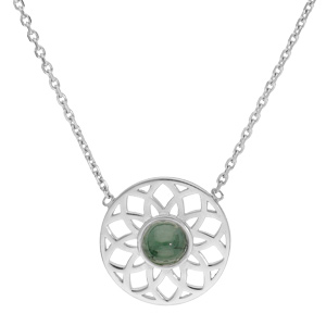 Collier en argent rhodi chane avec pendentif ajour et pierre Jade verte vritable 37,5+4cm - Vue 1