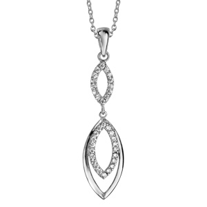 Collier en argent rhodi chane avec pendentif amande orne d\'oxydes blancs sertis retenant 1 autre amande orne d\'oxydes blancs plus grosse et 1 autre plus grosse et lisse - longueur 40cm + 5cm de rallonge - Vue 1