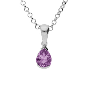 Collier en argent rhodi chane avec pendentif Amthyste vritable en forme de poire 8x6mm longueur 40+5cm - Vue 1