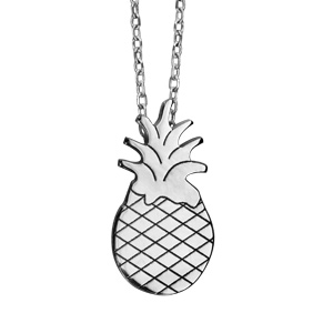 Collier en argent rhodié chaîne avec pendentif ananas - longueur 42cm + 3cm de rallonge - Vue 1
