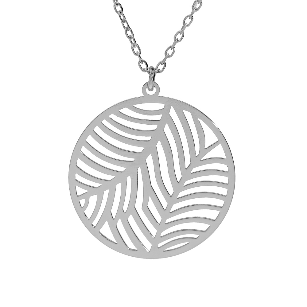 Collier en argent rhodi chane avec pendentif anneau ajoure 15mm motif feuillage stylis 40+5cm - Vue 1