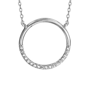 Collier en argent rhodi chane avec pendentif anneau orn d\'oxydes blancs sertis en bas - longueur 41cm + 5cm de rallonge - Vue 1