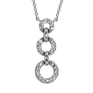 Collier en argent rhodi chane avec pendentif 3 anneaux de taille diffrente orns d\'oxydes blancs sertis - longueur 40cm + 4cm de rallonge - Vue 1