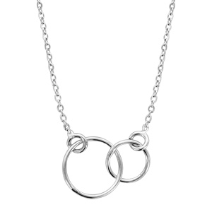 Collier en argent rhodi chane avec pendentif 2 anneaux emmaills - longueur 40cm + 5cm de rallonge - Vue 1