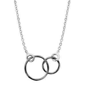 Collier en argent rhodié chaîne avec pendentif 2 anneaux rhodiés noirs emmaillés - longueur 40cm + 5cm de rallonge - Vue 1