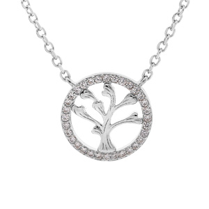 Collier en argent rhodi chane avec pendentif arbre de vie contour oxydes blancs sertis 41+3cm - Vue 1