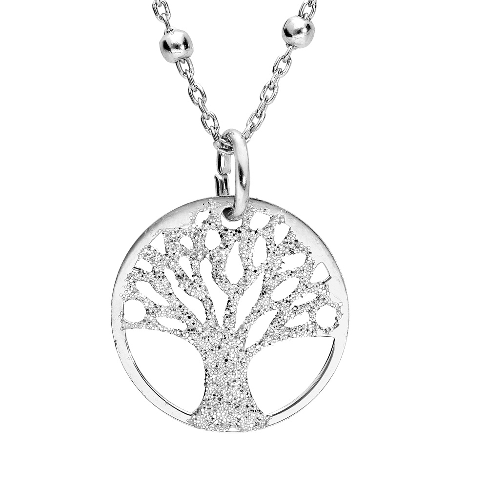 Collier en argent rhodi� cha�ne avec pendentif arbre de vie granit� 15mm 38+5cm - Vue 1