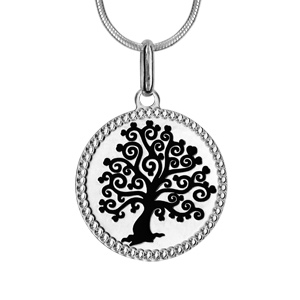 Collier en argent rhodi chane avec pendentif arbre de vie noir longueur 40+3cm - Vue 1