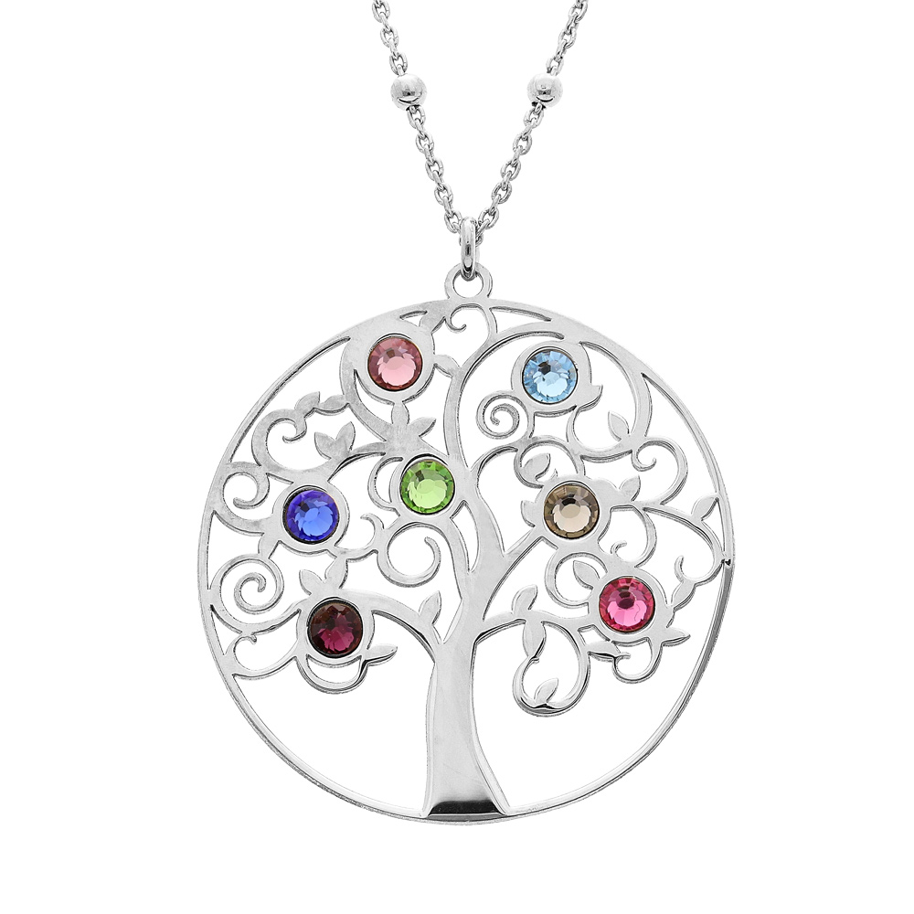 Collier en argent rhodi� cha�ne avec pendentif arbre de vie orn� d\'xydes multi couleurs 40+4cm - Vue 1