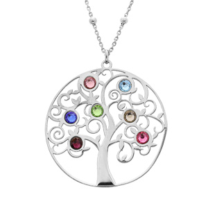 Collier en argent rhodi chane avec pendentif arbre de vie orn d\'xydes multi couleurs 40+4cm - Vue 1