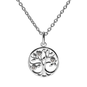 Collier en argent rhodi chane avec pendentif arbre de vie oxydes blancs sertis 42+3cm - Vue 1