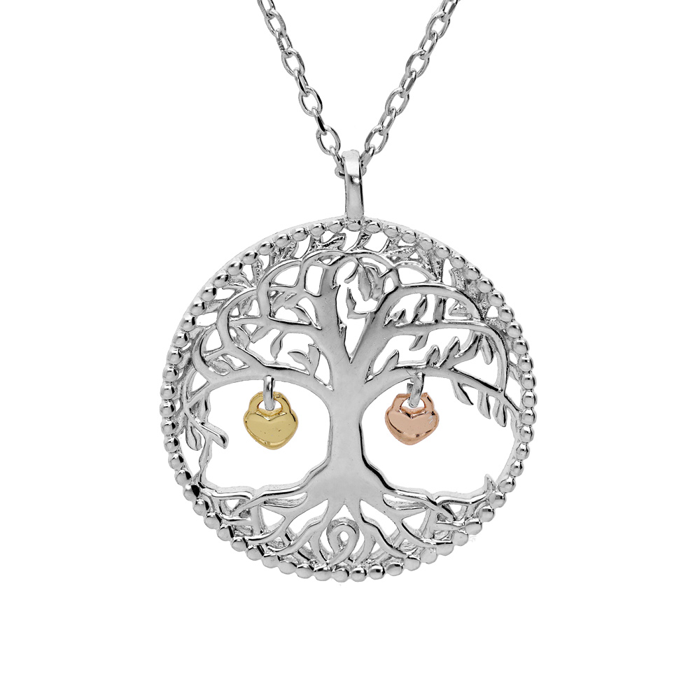 Collier en argent rhodi� cha�ne avec pendentif arbre de vie pampilles coeurs dor� 44cm r�glable 42 et 40 - Vue 1