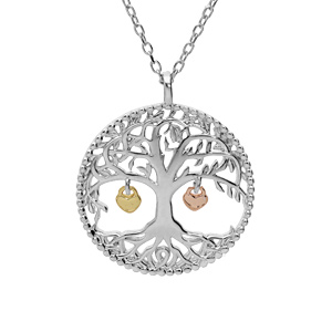 Collier en argent rhodi chane avec pendentif arbre de vie pampilles coeurs dor 44cm rglable 42 et 40 - Vue 1