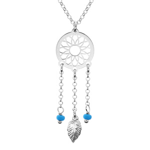 Collier en argent rhodi chane avec pendentif attrape rve et perles bleu ciel 38+5cm - Vue 1