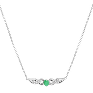 Collier en argent rhodi chane avec pendentif barrette Emeraude vritable et Topazes blanches 42+3cm - Vue 1