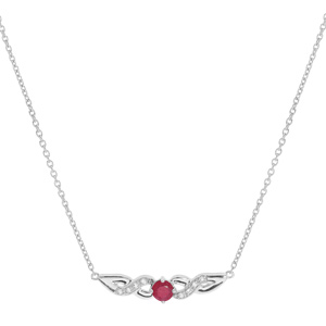 Collier en argent rhodi chane avec pendentif barrette Rubis vritable et Topazes blanches 42+3cm - Vue 1