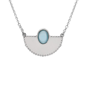 Collier en argent rhodi chane avec pendentif blanc et pierre bleu 43+5cm - Vue 1