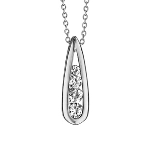 Collier en argent rhodié chaîne avec pendentif boucle avec 4 oxydes blancs ronds sertis à l\'intérieur - longueur 40cm + 5cm de rallonge - Vue 1