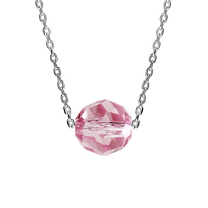 Collier en argent rhodié chaîne avec pendentif boule cristal rose facetté 42cm + 3cm - Vue 1