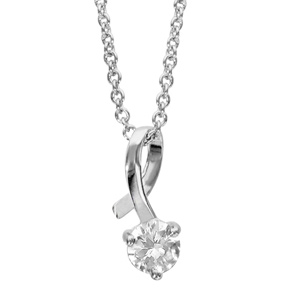 Collier en argent rhodi chane avec pendentif brin lisse faisant 1 boucle avec 1 oxyde blanc serti  l\'extrmit - longueur 40cm + 4cm de rallonge - Vue 1