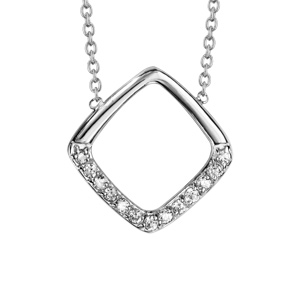 Collier en argent rhodi chane avec pendentif carr ajour avec moiti orne d\'oxydes blancs sertis - longueur 39cm + 3cm de rallonge - Vue 1