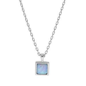 Collier en argent rhodi chane avec pendentif carr Opale bleue de synthse 44,5cm - Vue 1