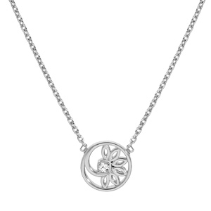 Collier en argent rhodi chane avec pendentif cercle avec fleur d\'oxydes blancs sertis 38+4cm - Vue 1