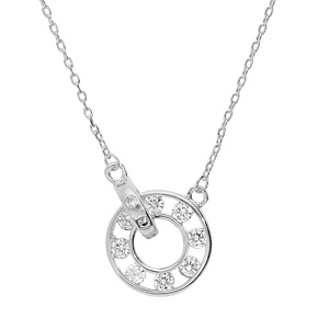 Collier en argent rhodi chane avec pendentif cercle avec oxydes blancs dans cercle 40+5cm - Vue 1