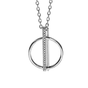 Collier en argent rhodi chane avec pendentif cercle et barrette oxydes blancs sertis 42cm + 3cm - Vue 1