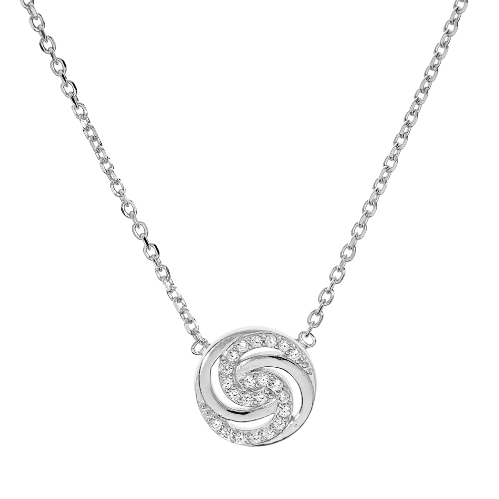 Collier en argent rhodi� cha�ne avec pendentif cercle et spirale avec oxydes blancs sertis 38+4cm - Vue 1