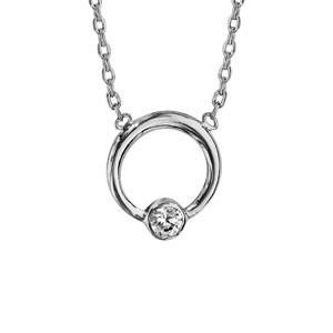 Collier en argent rhodi chane avec pendentif cercle 1 oxyde blanc serti clos 42cm - Vue 1