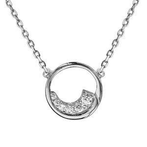 Collier en argent rhodi chane avec pendentif cercle oxydes blancs sertis 38cm + 4cm - Vue 1