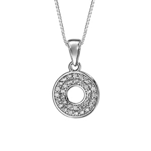 Collier en argent rhodi chane avec pendentif cercle perc oxydes blancs sertis 42cm + 3cm - Vue 1