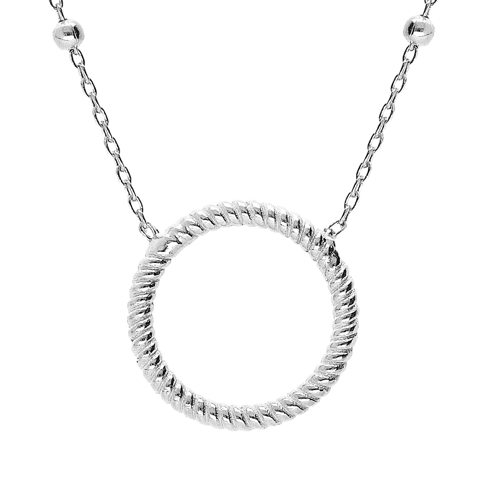 Collier en argent rhodi� cha�ne avec pendentif cercle torsad� �vid� 40+5cm - Vue 1