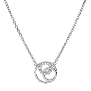 Collier en argent rhodi chane avec pendentif cercles entremels et oxydes blancs sertis 38+4cm - Vue 1