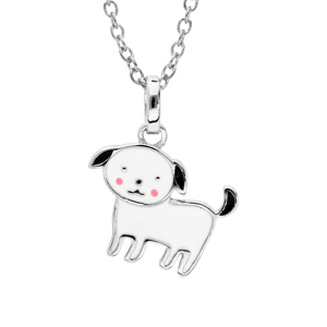 Collier en argent rhodié chaîne avec pendentif chien noir et blanc 36+2cm - Vue 1