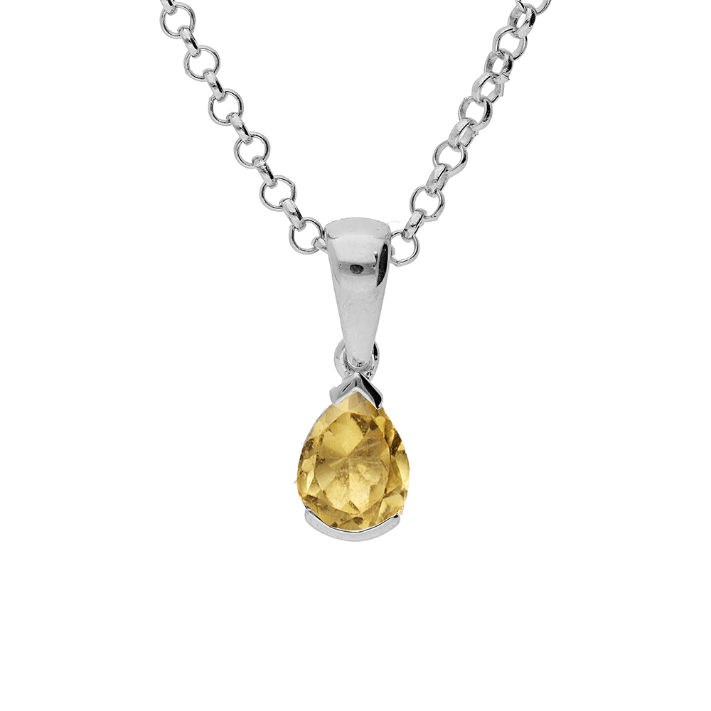 Collier en argent rhodi� cha�ne avec pendentif Citrine v�ritable en forme de poire 8x6mm longueur 40+5cm - Vue 1
