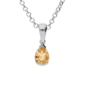 Collier en argent rhodi chane avec pendentif Citrine vritable en forme de poire 8x6mm longueur 40+5cm - Vue 1