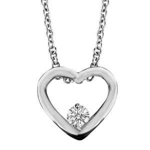 Collier en argent rhodi chane avec pendentif coeur ajour avec oxyde blancs  l\'intrieur - longueur 40cm + 4cm de rallonge - Vue 1