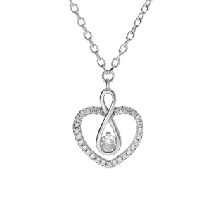 Collier en argent rhodi chane avec pendentif coeur au contour oxydes blancs et motif infini avec oxyde longueur 42+3cm - Vue 1
