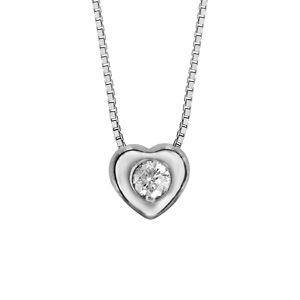 Collier en argent rhodi chane avec pendentif coeur avec oxyde blanc serti au centre - longueur 41,5cm - Vue 1