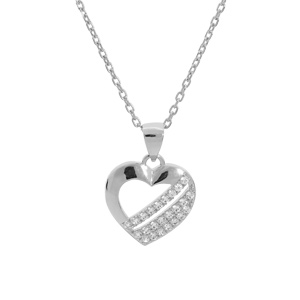 Collier en argent rhodi chane avec pendentif coeur barr de 3 barrettes oxydes blancs sertis 40+5cm - Vue 1